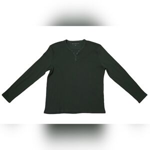 John Varvatos Black Waffle Knit Henley Tee Long Sleeve Men's T-shirt Size XXL